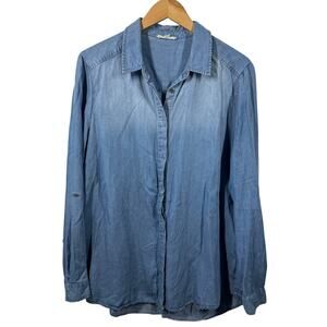 JANE & DELANCEY Top Women's L Blue Soft Lyocell Denim Button Down Minimal Modest
